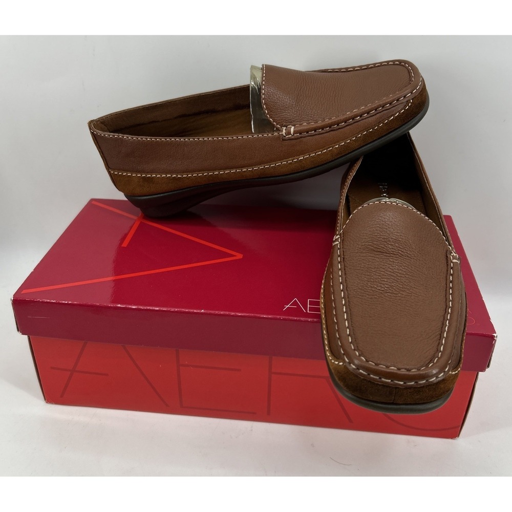 Aerosoles Back Pack Mid‎ Leather Slip On Comfort Loafers Brown Women's 7B NIB